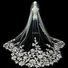 Retro Bridal Headcloth Fine Yarn Pattern Long Tail Wedding Women's Headcloth