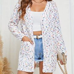 Open Front Pocket Cardigan Long Sleeve Mid Length