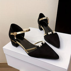 Rhinestone Point Toe Ankle Strap Heels