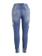 High Rise Ripped Skinny Jeans Distressed Denim Pants