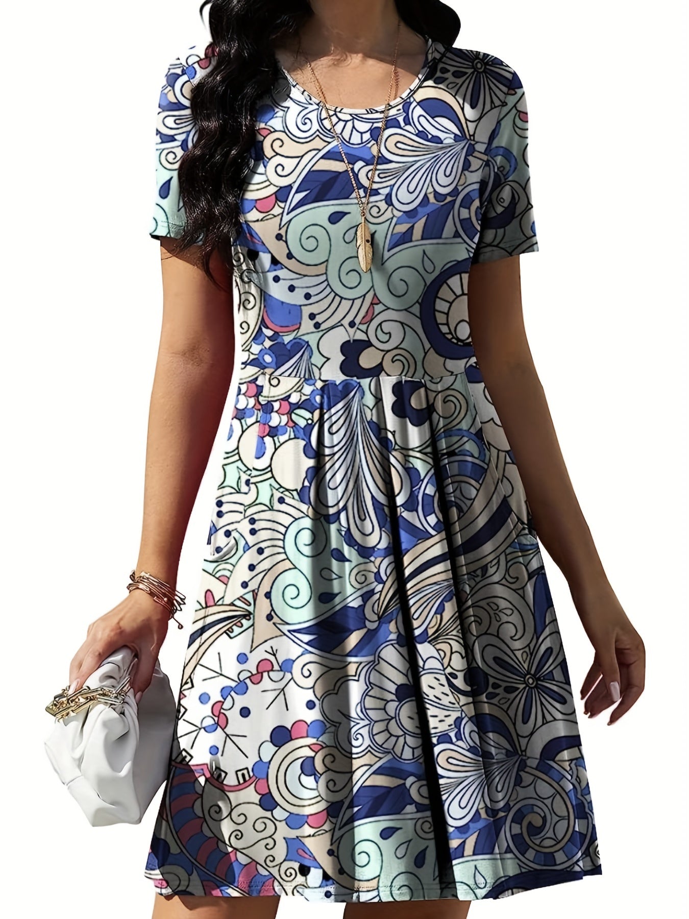 Floral Print Short Sleeve Boho Dress