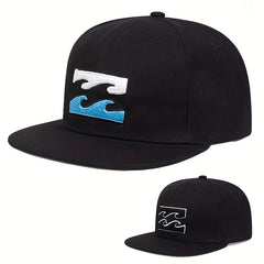 Men's Sea Wave Embroidery Flat Brim Hat Striped Baseball Cap