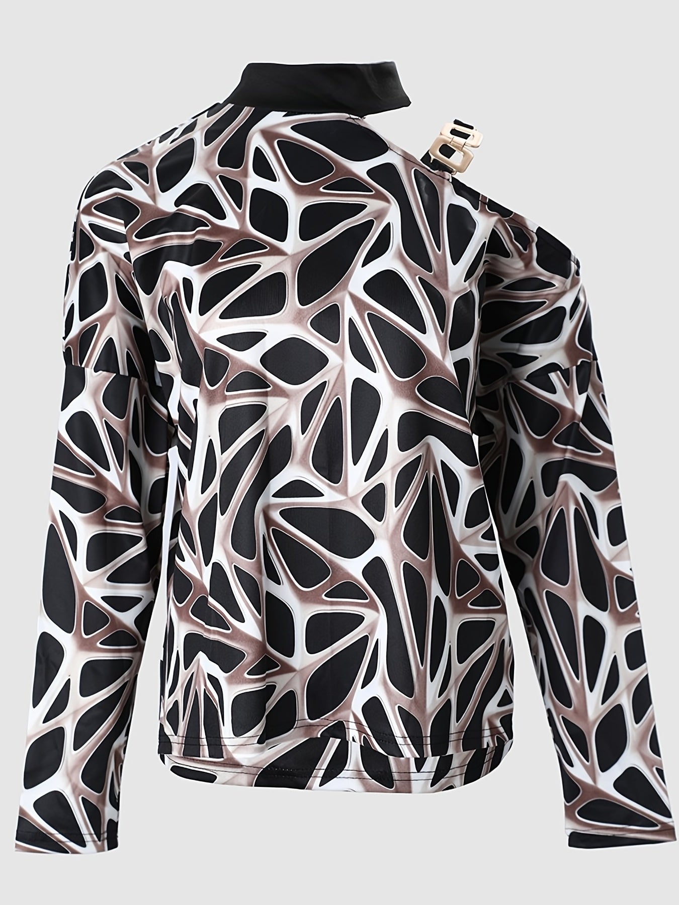 Geometric Print Off Shoulder Long Sleeve Top