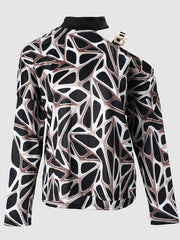 Geometric Print Off Shoulder Long Sleeve Top