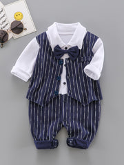Bowtie Gentleman Romper Striped Long Sleeve Jumpsuit Baby Boys
