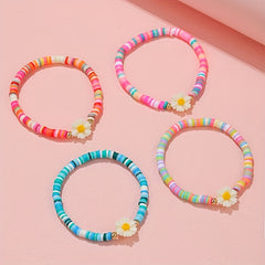4pcs Girls Daisy Bead Bracelets Kids Accessories