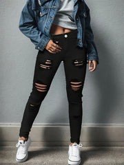 Women's Button Fly Ripped Skinny Jeans