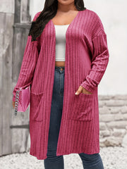 Solid Ribbed Long Sleeve Open Front Knit Cardigan