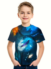 Colorful Wolf Print Kid's T shirt Casual Short Sleeve Top For Summer