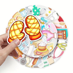 50pcs Cartoon Kitchen Utensils Stickers Waterproof for Water Bottles Laptop