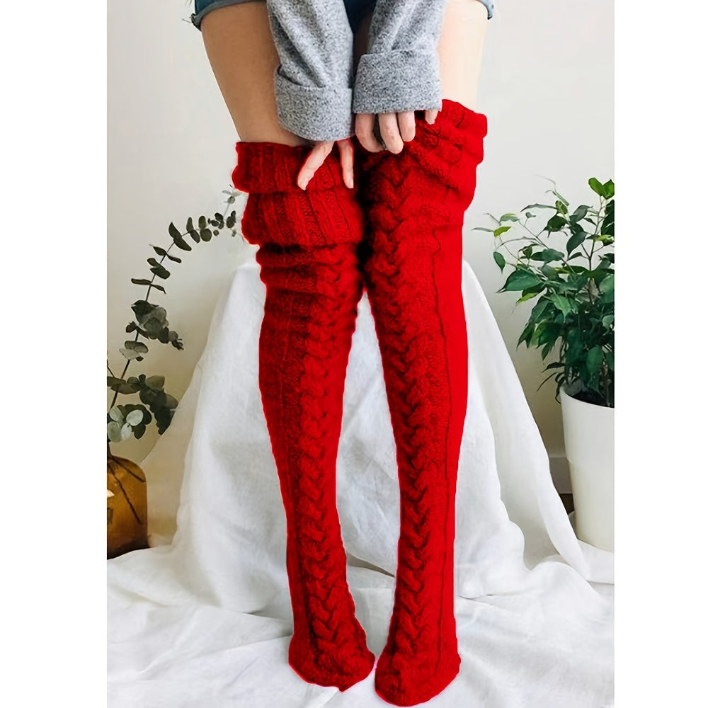 Knit Leg Stocking Thigh Long Warmers Knee Cable Women Boot Socks