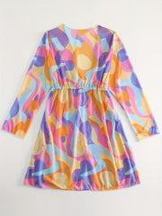 Print Cover Up Shirt Long Sleeves V Neck Drawstring Cover Ups Women's Swimwear