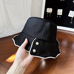 Ruffles Bucket Hat Stripe Decor Casual Fedora Beach Hats