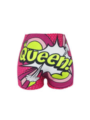 Plus Dot & Pop Art Print Elastic High Rise Skinny Shorts