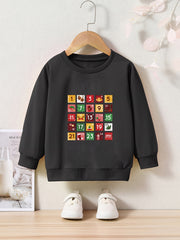 Girls Cartoon Number Pattern Crew Neck Sweatshirt