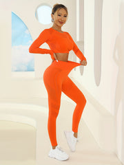 Yoga Workout Set Long Sleeve Top & Running Leggings Women's Activewear