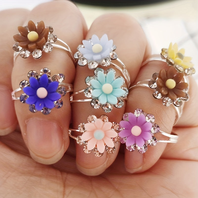 5pcs Alloy Flower Mixed Style Adjustable Children's Rings Set