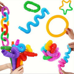 12pcs Colorful Elastic Pop Tubes Sensory Stretch & Squawk Toys for Relax