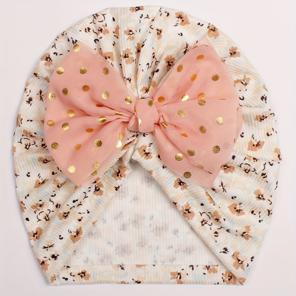 Golden Point Baby Headscarf Hat with Bow for All Seasons