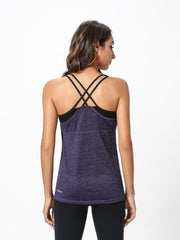 Women's Double Straps Cross Back Yoga Tank Top with Built-in Pads