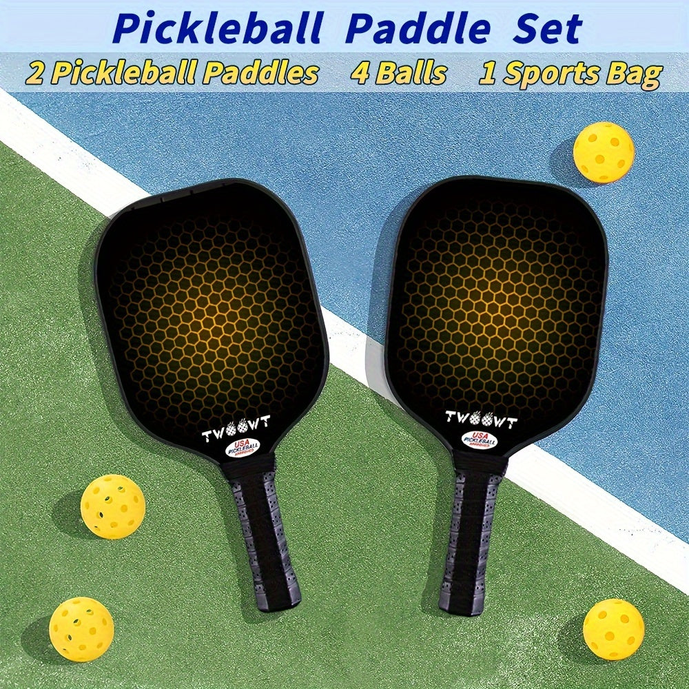2-Pack Fiberglass Pickleball Paddles with Bags and 4 Balls Set