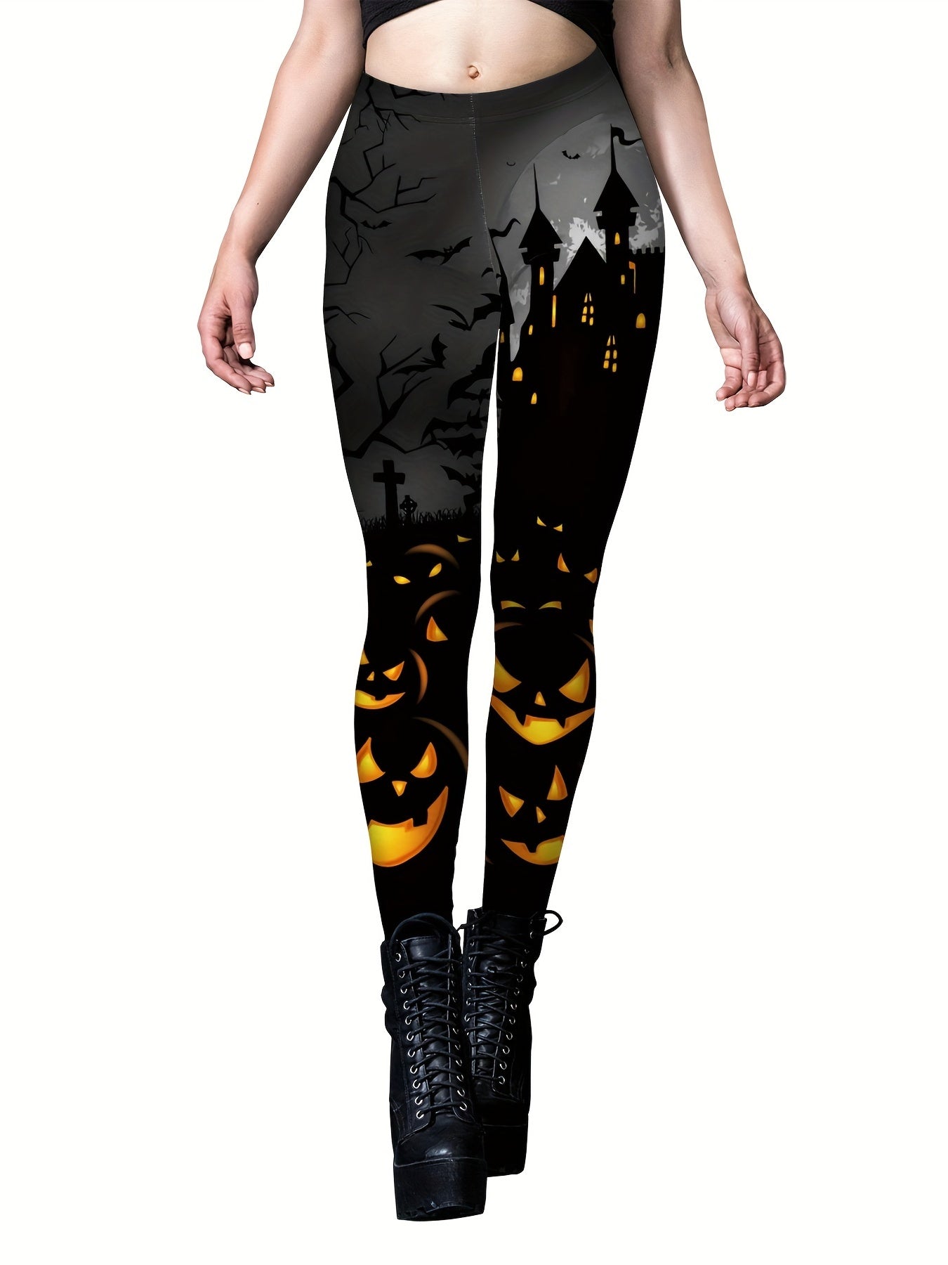Halloween Print Skinny Leggings Elastic Waist Women's Clothing