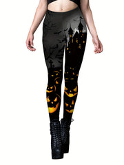 Halloween Print Skinny Leggings Elastic Waist Women's Clothing