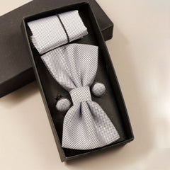 Men's Solid Bow Tie Set Pocket Square Cufflinks Formal Business Wedding