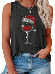 Red Wine Glass Santa Hat Christmas Tank Top