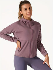Outdoor Sports Long Sleeve Yoga Tops Quick Drying Gym Hooded Zipper Cardigan