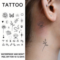 Waterproof Tattoo Stickers Variety Pack - Flowers Butterflies Snakes Zodiac Sign