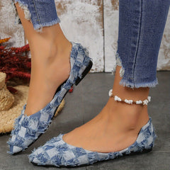 Women's Checkered Denim Ballet Flats Slip On Shoes