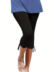 Solid Drawstring Cropped Leggings Casual Leggings