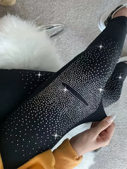 Glitter Rhinestone Skinny Leggings High Waist Stretchy Casual Leggings