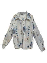 Plus Floral Print Button Up Long Sleeve Blouse