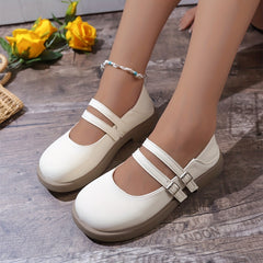 Women's Mary Jane Double Buckle Strap Shoes Round Toe Preppy Style