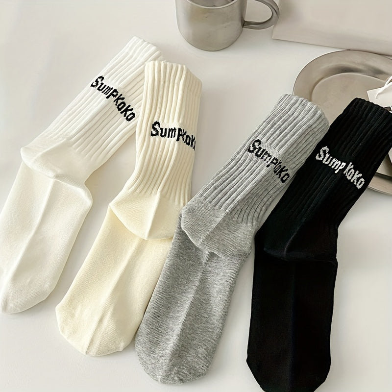 4 Pairs Letter Print Socks Breathable Stockings Women's Hosiery