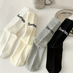 4 Pairs Letter Print Socks Breathable Stockings Women's Hosiery