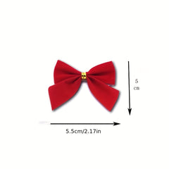 12pcs Christmas Tree Decoration Bow Red Flocking Bow Christmas Holiday Supplies