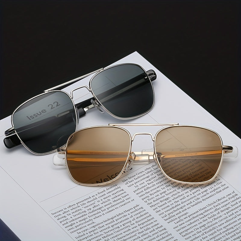 AO Men's Square Frame Metal Anti Light Sunglasses