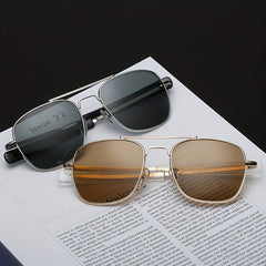 AO Men's Square Frame Metal Anti Light Sunglasses