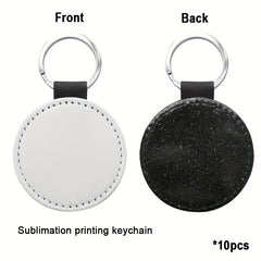 10pcs PU Glitter Sublimation Keychain Round Heat Transfer Key Chain