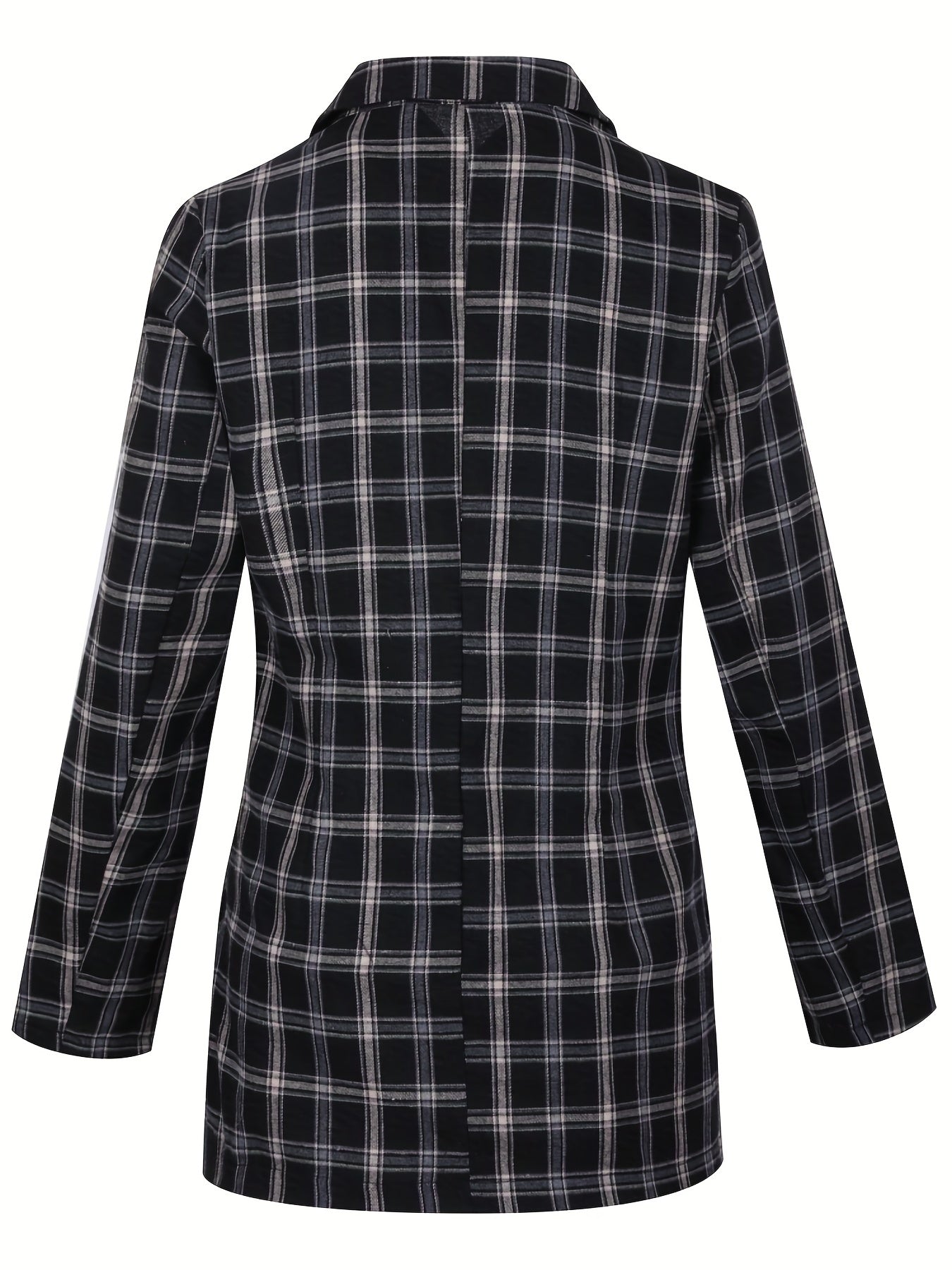 Plaid Double Breasted Lapel Neck Blazer Long Sleeve Casual Blazer