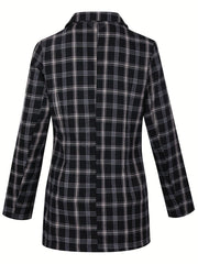 Plaid Double Breasted Lapel Neck Blazer Long Sleeve Casual Blazer