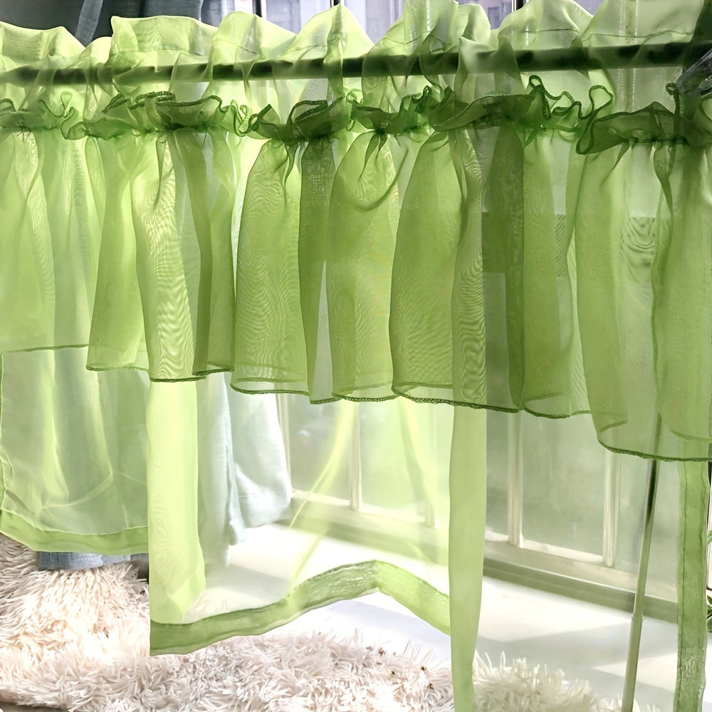 Green Double Layer Tulle Short Roman Curtain for Kitchen Bay Window
