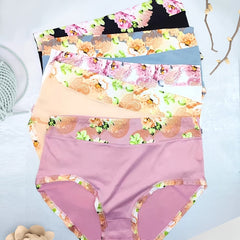 5pcs Floral Printed Briefs Beauty Buttock Mid Waist Panties For Women