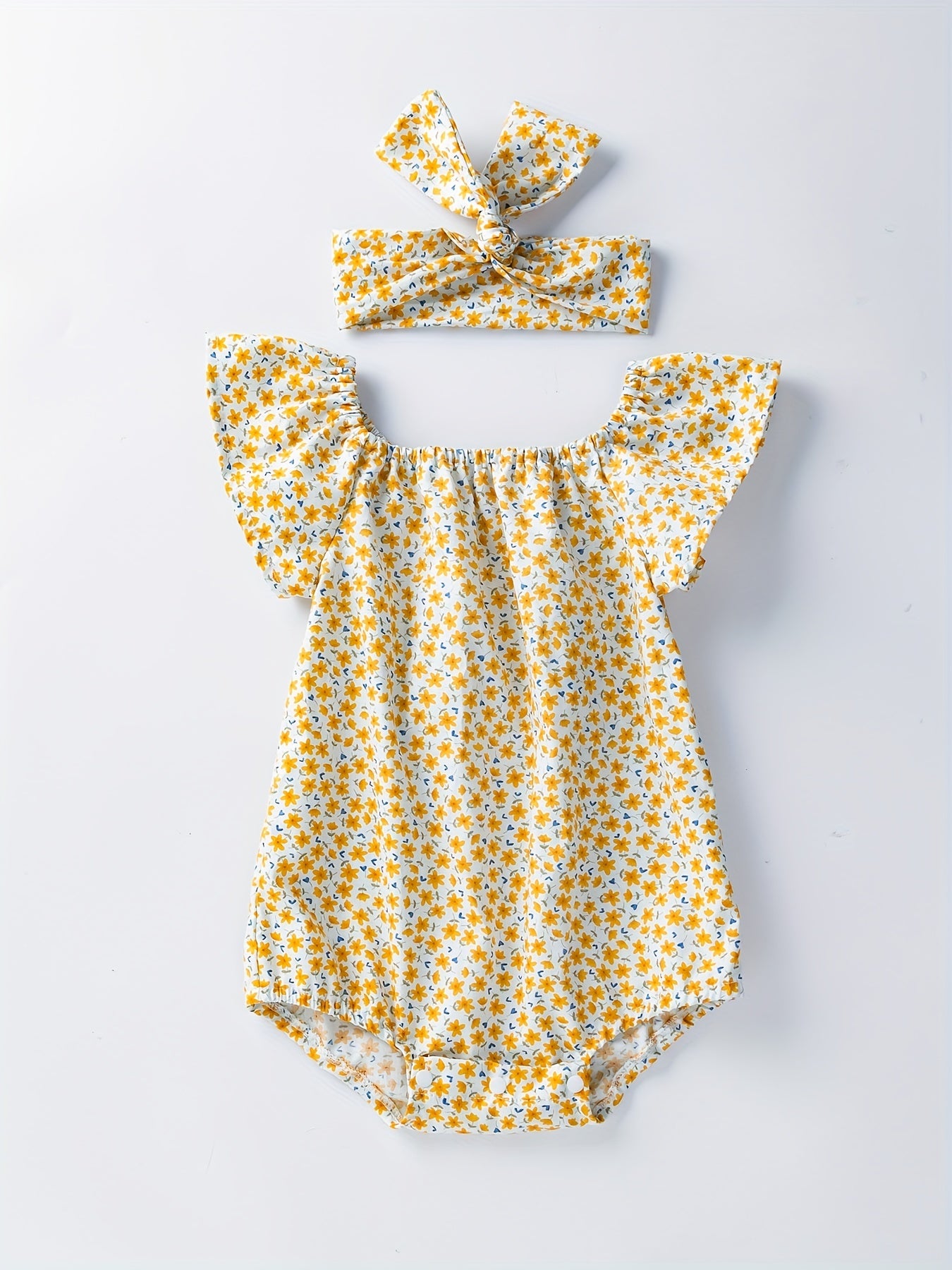 Newborn Infant Floral Romper Bodysuit & Headband for Baby Girls