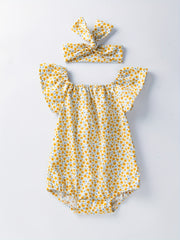 Newborn Infant Floral Romper Bodysuit & Headband for Baby Girls