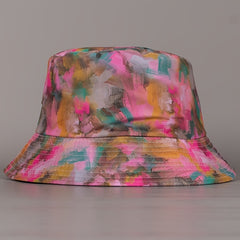 Pink Reversible Bucket Hat Oil Paint Print Lightweight Sun Hat Fisherman Cap