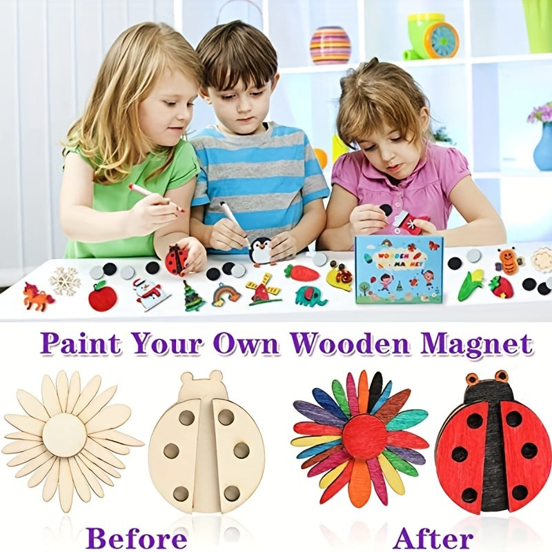 36pcs Wooden Magnets Kids Art Craft Party Birthday Gift Favors Easter Crafts
